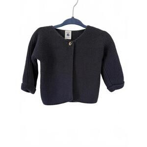 🇫🇷 PETIT BATEAU 12M Navy Cotton Knit Cardigan – 74cm – Made in France